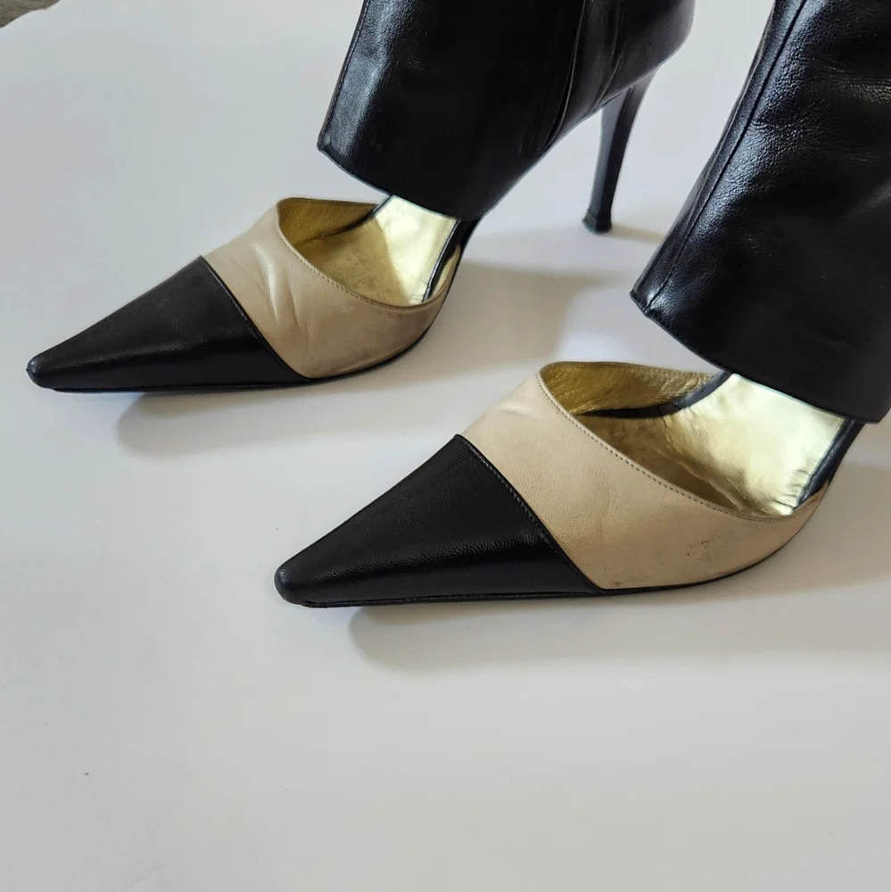 CHANEL Black and Cream‎ Heeled Boots